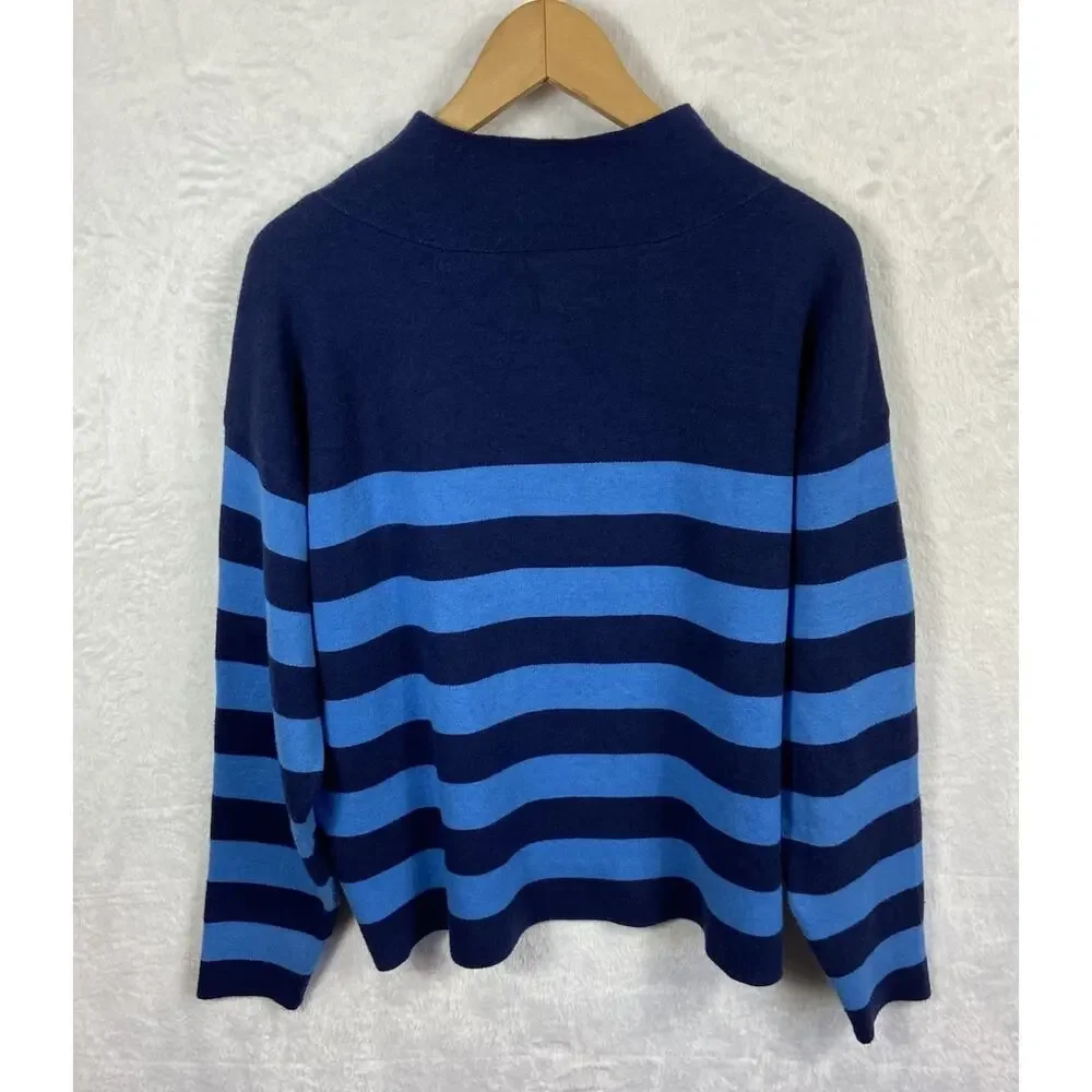Maeve Anthropologie Striped Sweater Women’s Mock Neck Retro Blue Tones Medium
